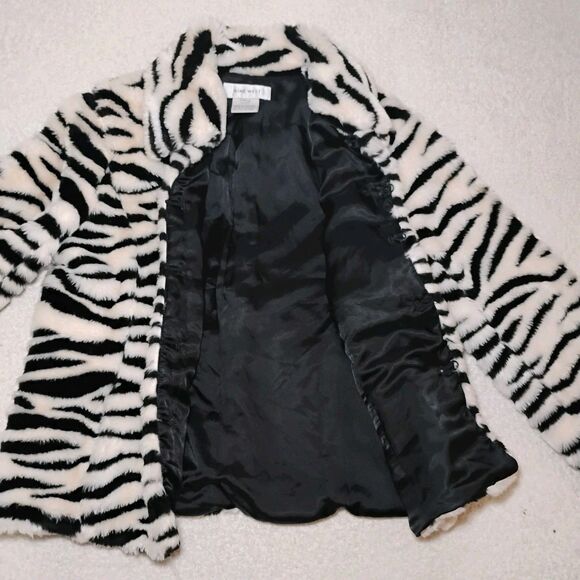 Faux Fur White Tiger / Zebra Print Eclectic Unique Chic Fun Party Coat Sz Small - Picture 6 of 12
